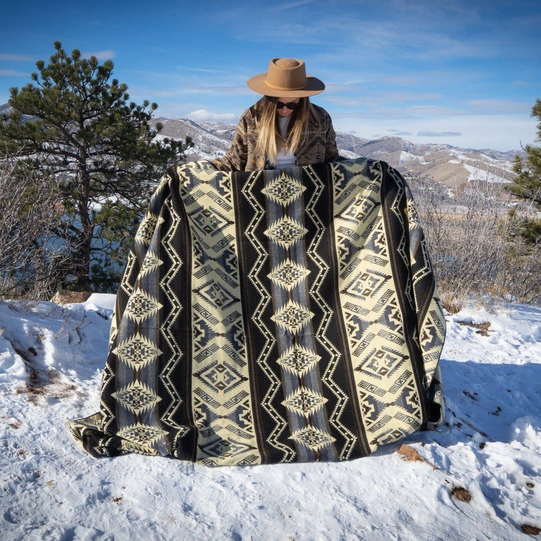 Andean Alpaca Wool Blanket - Slate - Black/Grey/Cream