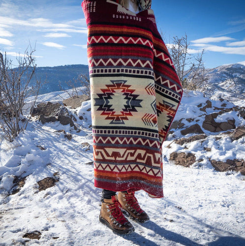 Andean Alpaca Wool Blanket - Wildfire - Red/Cream