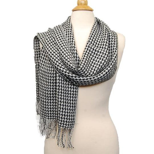 Handwoven Scarf Black & White Hounds Tooth Pattern