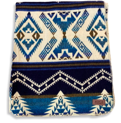 Andean Alpaca Wool Blanket - Cobalt Blue
