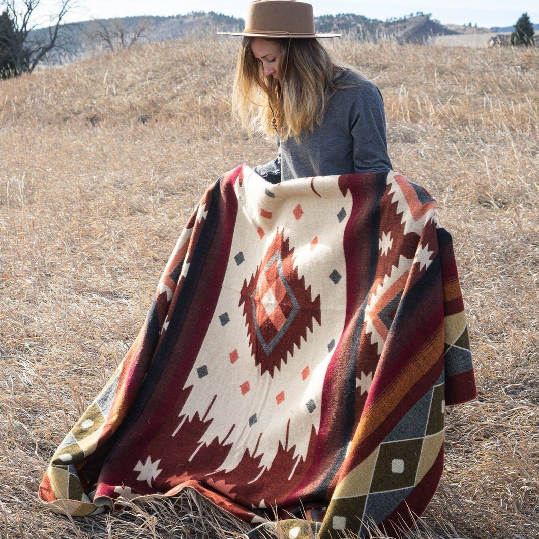 Andean Alpaca Wool Blanket - Western - Rust