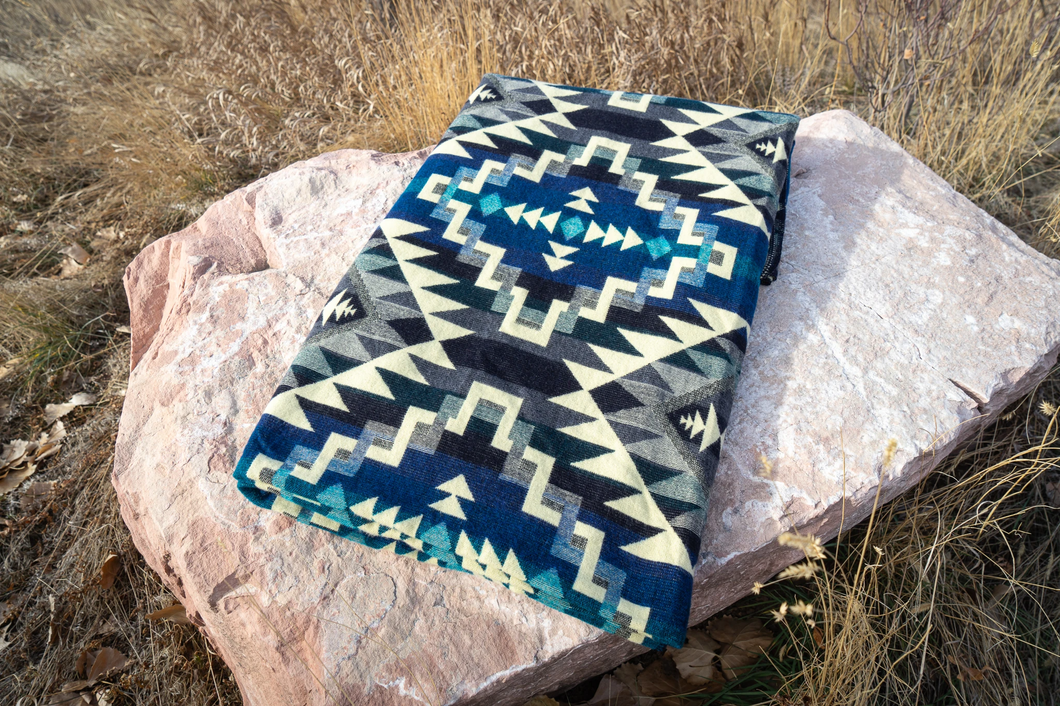 Andean Alpaca Wool Blanket - Blue Chakana