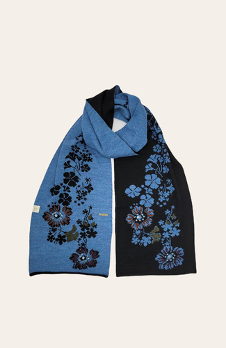 Julia Alpaca Scarf | Hand Embroidered: Blue