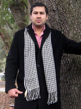 Handwoven Scarf Black & White Hounds Tooth Pattern