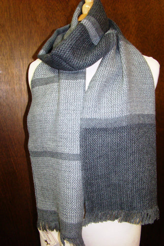 Handwoven 100% Baby Alpaca Scarf with Tones of Gray